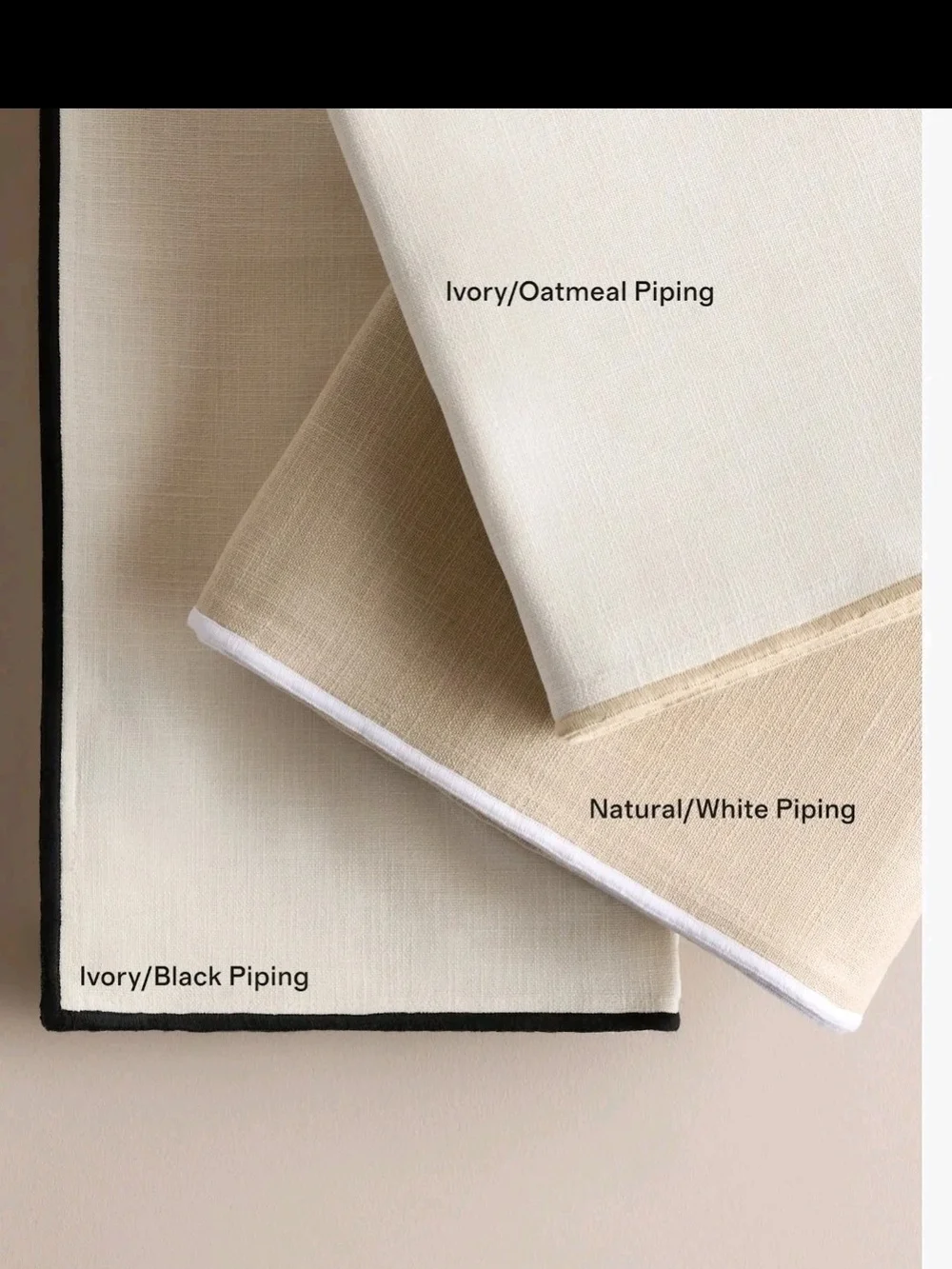 Quince Set Of 2 Ivory Oat Piped Edge Cotton Curtain 48 X 108” Light Filtering